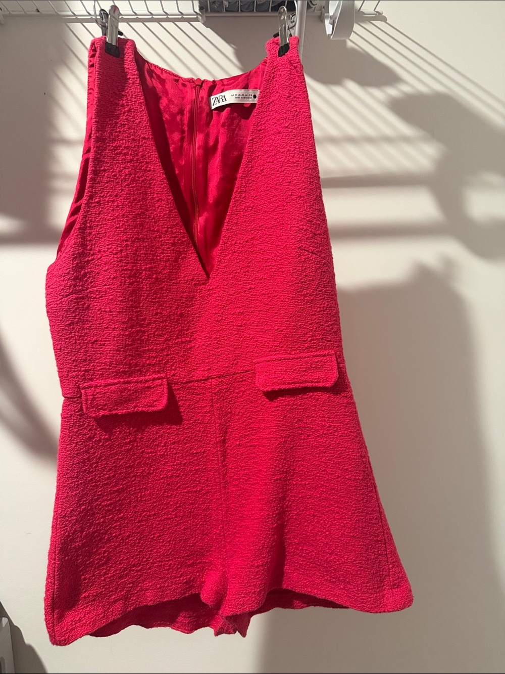 Zara Hot Pink Textured Sleeveless Romper